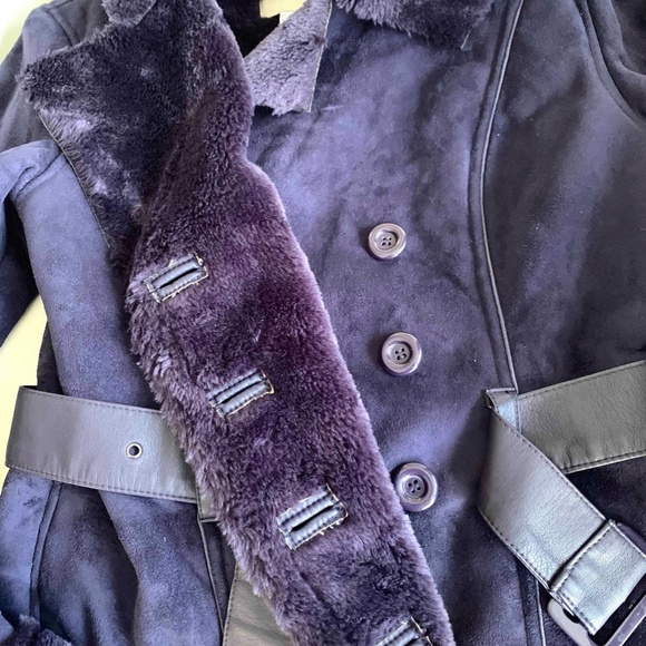 UTEX Purple Suede Faux Fur Lined Winter Coat - Picture 6 of 10